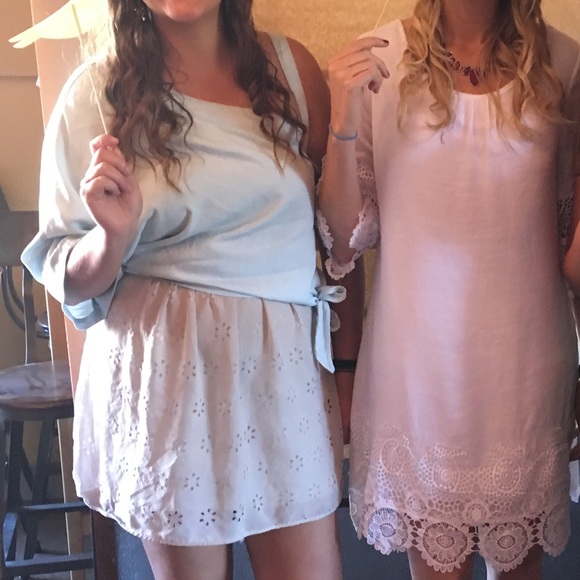 One shoulder chambray top w/ strap and bow L - Picture 5 of 6